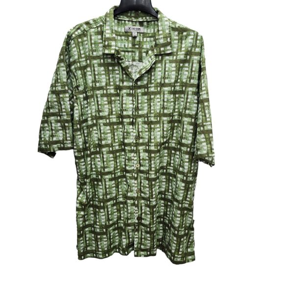 Stacy Adams Linen Blend Button Up Shirt Mens 3XL Green Short Sleeve Casual - Picture 2 of 8